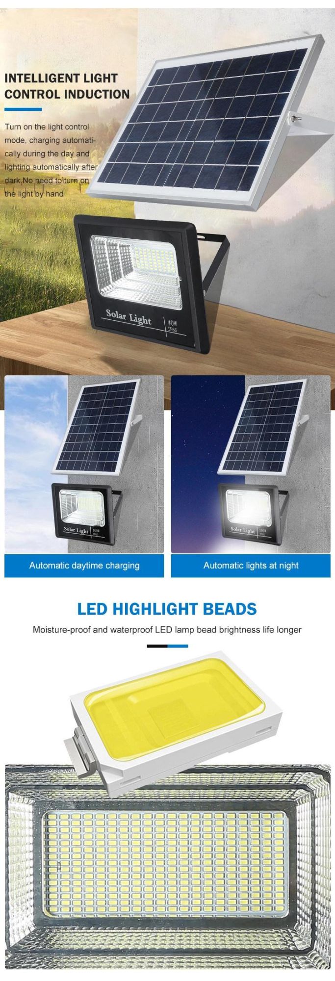 Hot Sale 10W 25W 40W 60W 100W 200W 300W IP65 Waterproof Solar LED Flood Light