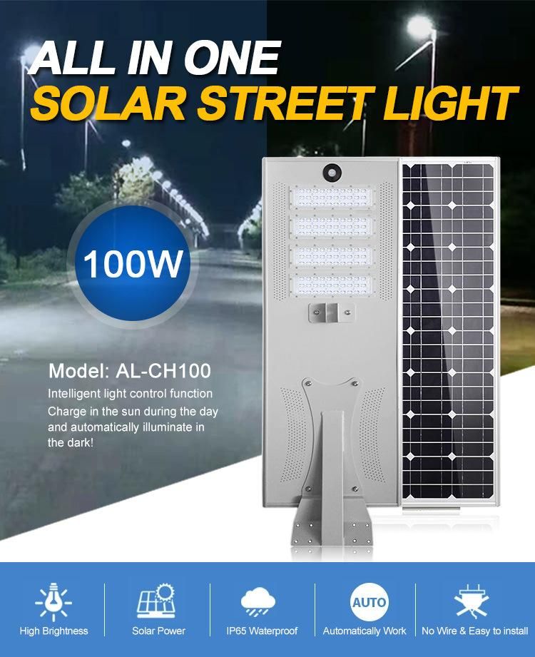 Aluminum Alloy Housing Outdoor Lighting 100W LED Solar Street Light