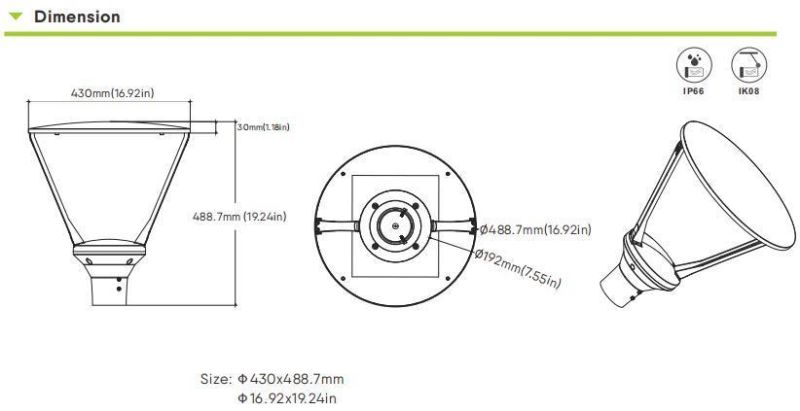 Street Lamp IP66 Outdoor 60W Post Top LED Lighting Outdoor for Garden