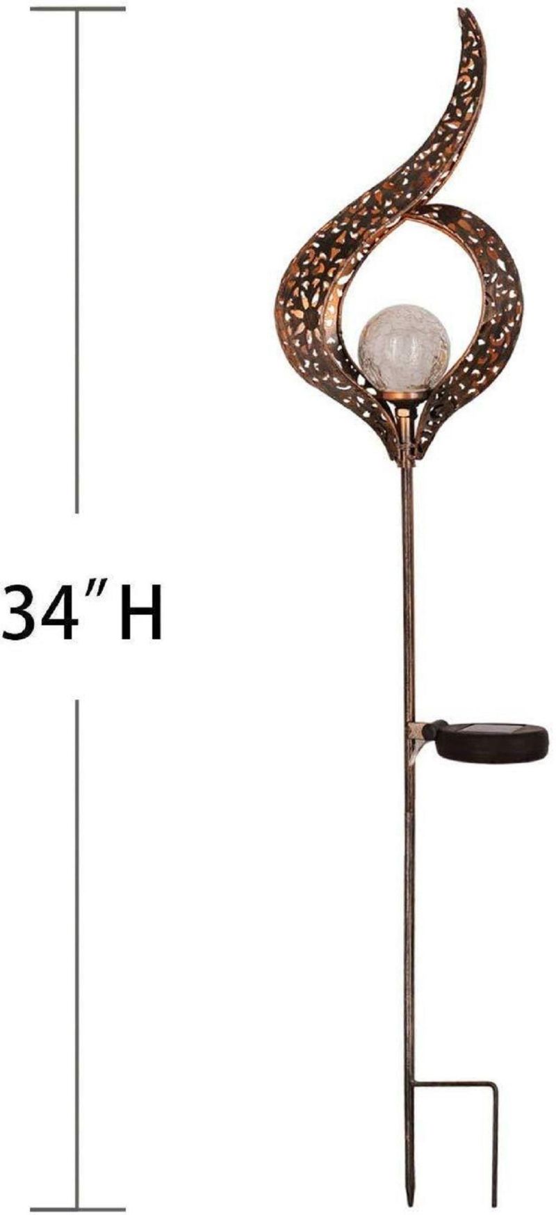 Flower Solar Lights Garden Outdoor, Waterproof Metal LED Stake Pathway Decorative Lights, Outdoor Solar Light Garden Crackle Glass Globe Stake Light Wyz17896