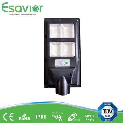 60W All in One Integrated Motion Sensor LED Solar Street Light 9, 600 Lumen for Residential, Landscape, Road, Hotel, Garden