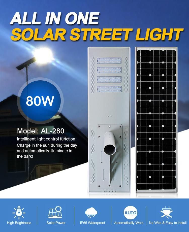 110lm/W Brand 3030 LED Chips 80W Solar Powered Street Light