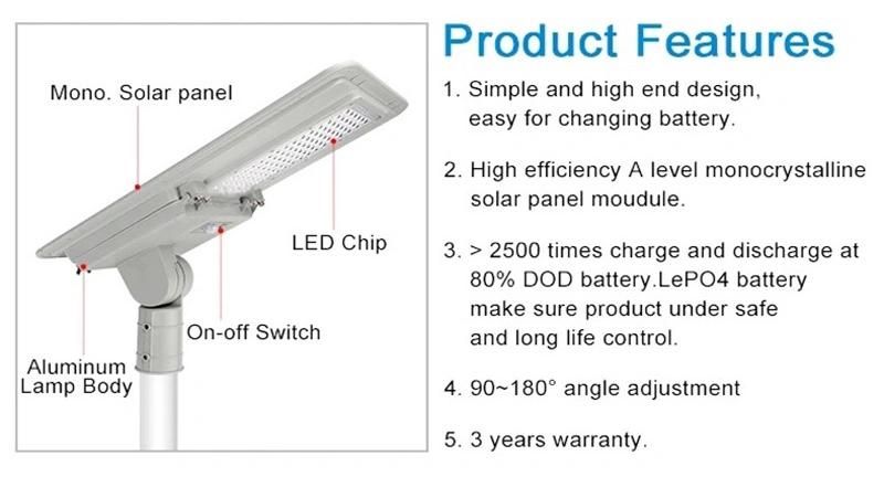 Outdoor Project Aluminum IP65 Waterproof 60W 100W 180W Integrated All in One LED Solar Street Lights