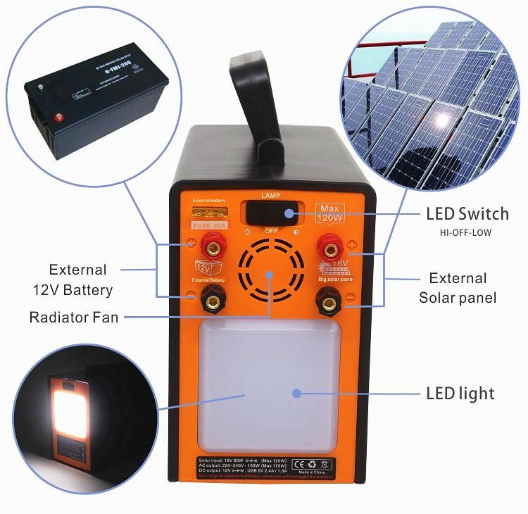 220V 100W 150W 300W Hi Power Home Solar Lighting System