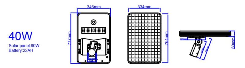 DC 12V LiFePO4 Lithium Battery 40W Integrated Solar Light Adjustable All in One Lamp