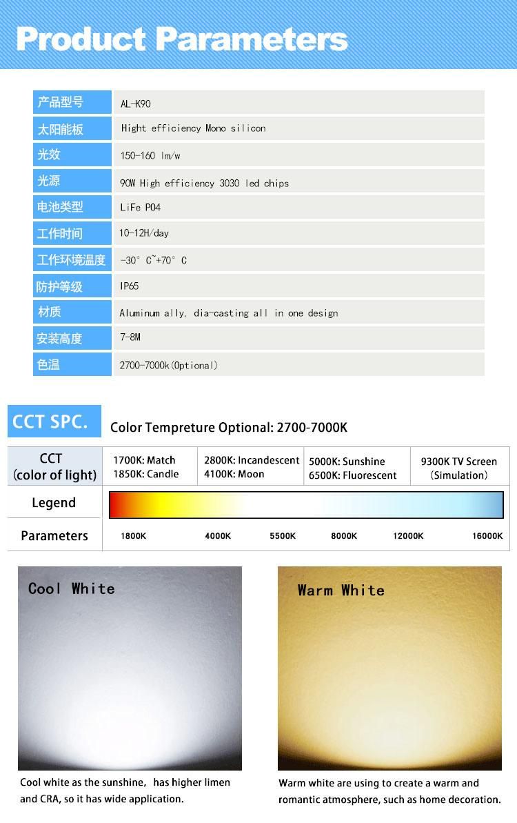 Street Light Solar Power System Outoor LED Lighting 90W