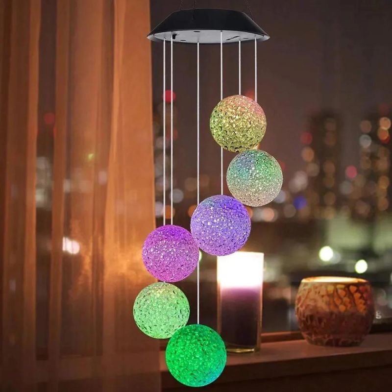 Waterproof Colorful Solar Lights Outdoor LED Ball Light Hanging Lamp Balcony Garden Patio Room Decoration Wind Chime Light IP65 LED Solar Garden Light