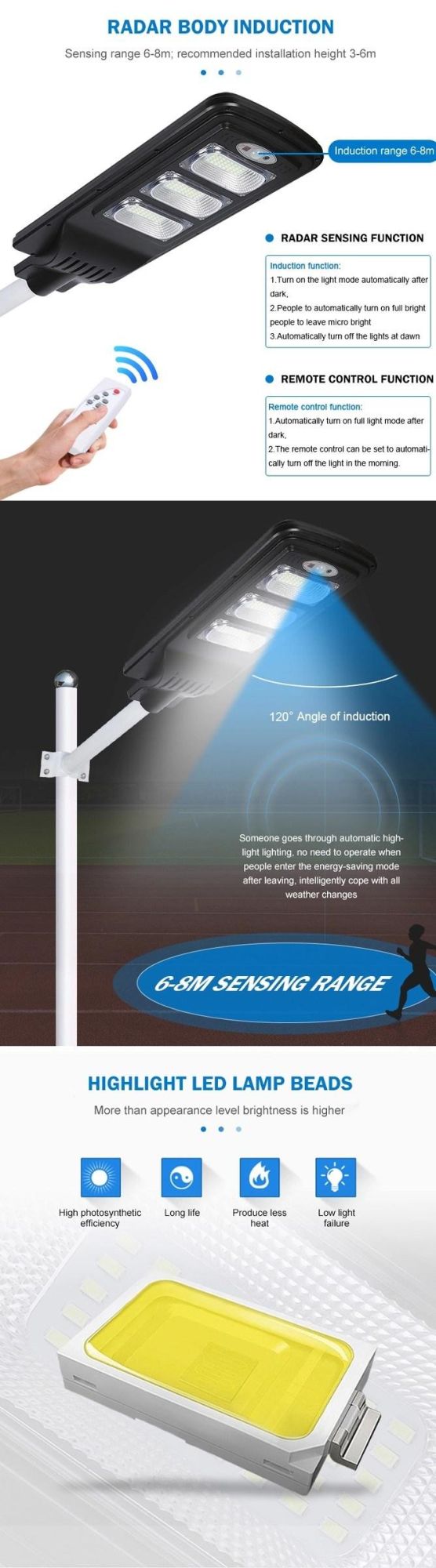 80W High Lumen Decoration Energy Saving Power System ABS All in One Integrated Solar Street Light, Outdoor IP65 Waterproof Quare Lights, 20W 40W 60W LED Lamps