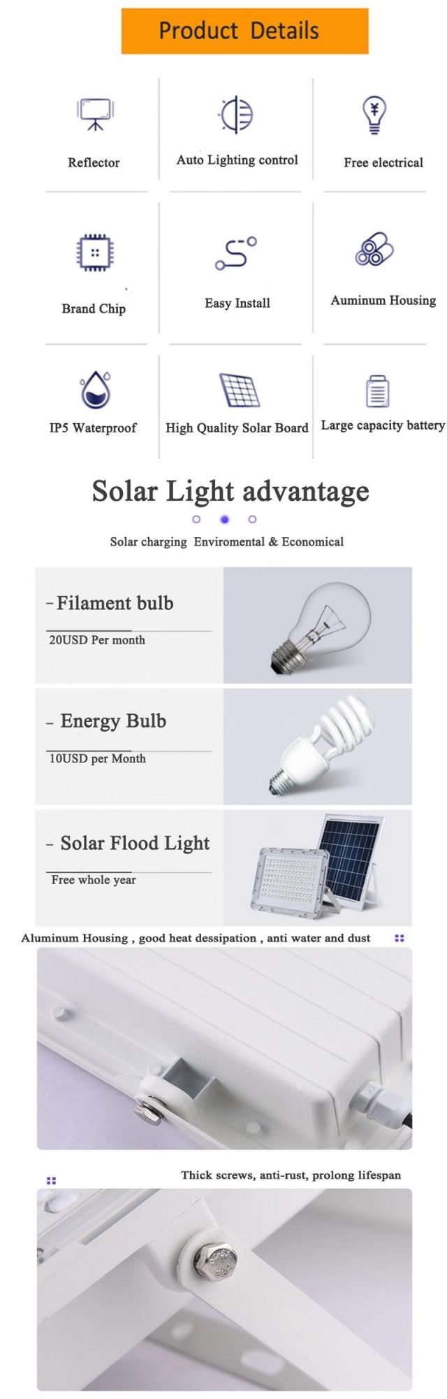 IP66 Remote Control Good Price Solar Floodlight Projector Reflector Aluminium LED Solar Flood Light