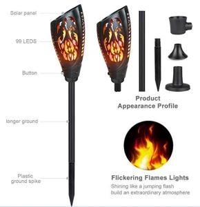 New Solar Flame Flickering Lawn Lamp LED Torch Realistic Dancing Flame Light for Waterproof Outdoor Garden Decoration