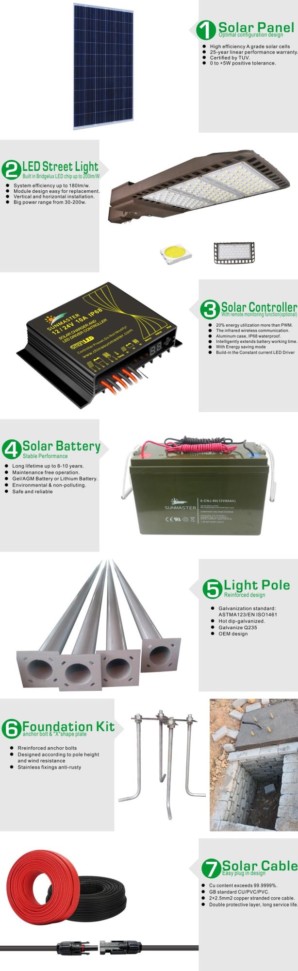 Solar LED Street Light 150W 200W 250W 40W 50W 60W 80W 90W