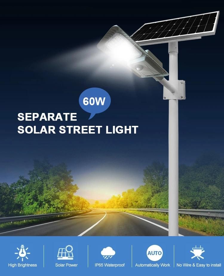 IP65 Waterproof PIR Sensor 60W Separate Solar LED Street Light