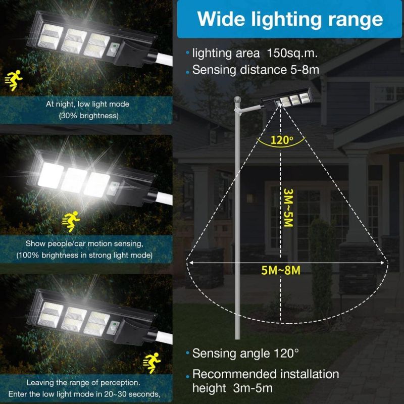 Solar Street Light LED Outdoor Lights Dusk to Dawn, Solar Powered, Remote Control + Motion Sensor, Waterproof, Perfect for Yard, Patio, Garden, Street, Basketba