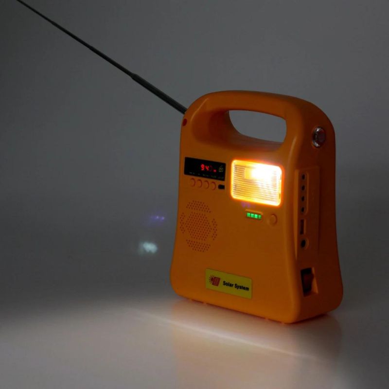 10W Mini off Grid Solar Lighting Home Use System Lighting Kit Solar Generator with FM Radio/MP3/Torch Light/Reading Light for Children Study and House Lighting