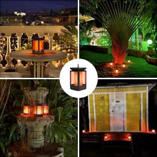 99LEDs Hanging Solar Flame Lantern with Optional USB Charging, Camping Solar Table Light with 3 Lighting Modes, Waterproof Solar Outdoor Lights for Garden Patio