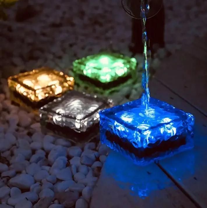 New Style R Solar Energy Light Crystal Glass Ice Brick 4LED Lights 10X10X5cm