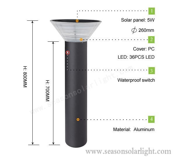 Aluminum Material & Project LED Lighting Solutions Outdoor Solar Garden Lamp with LED Lighting Lamp