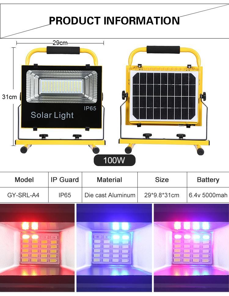 Portable Rechargeable Floodlight 50W 100W LED Flood Light Waterproof Outdoor Lights with Charger