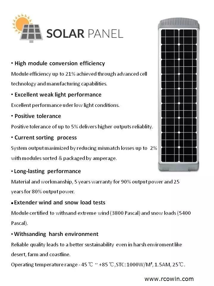 Rcowin Nk-30W 40W 60W 80W 100W All in One Solar Street Light