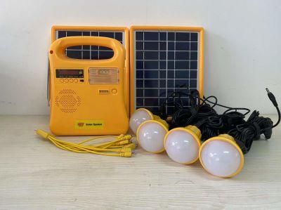 Factory Supply Mobile Charging Cables 5W Portable Solar Home Light Kit with FM Radio/MP3