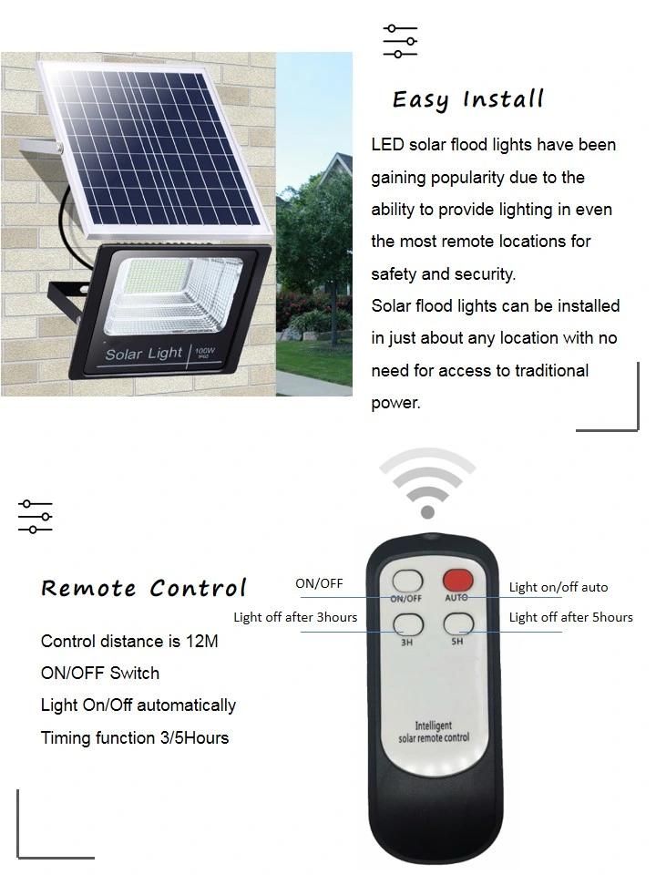 300W High Power LED Floodlight Solar Energy Saving Outdoor Lamp Remote Control Lightfor Projects or Residential Area