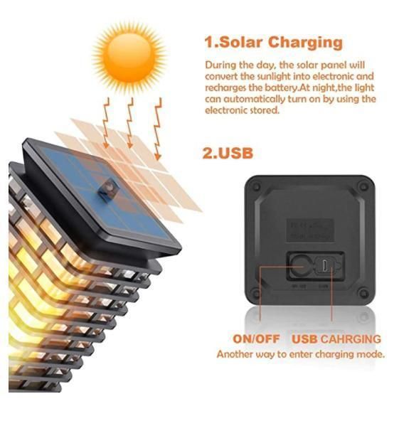 Solar or USB Charging Flame Lanterns Solar Outdoor Light with IP65 Waterproof Function