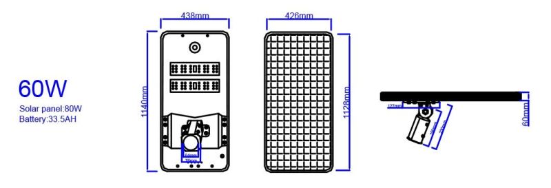 High Transmittance Density LED Lens 60W Adjustable All-in-One Integrated Solar Street Light