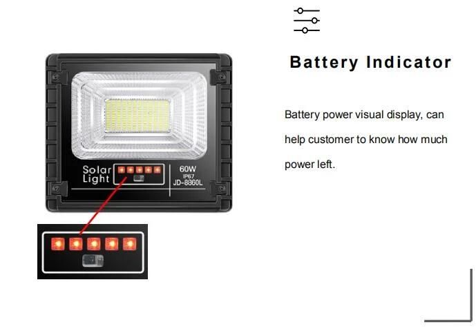 Integrated LiFePO4 Rechargeable Lithium Battery Jd 200 Watt Solar LED Flood Light