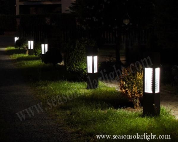 Square Style LED Solar Product Fixture Outdoor Solar Bollard Light with Warm + White LED Lights