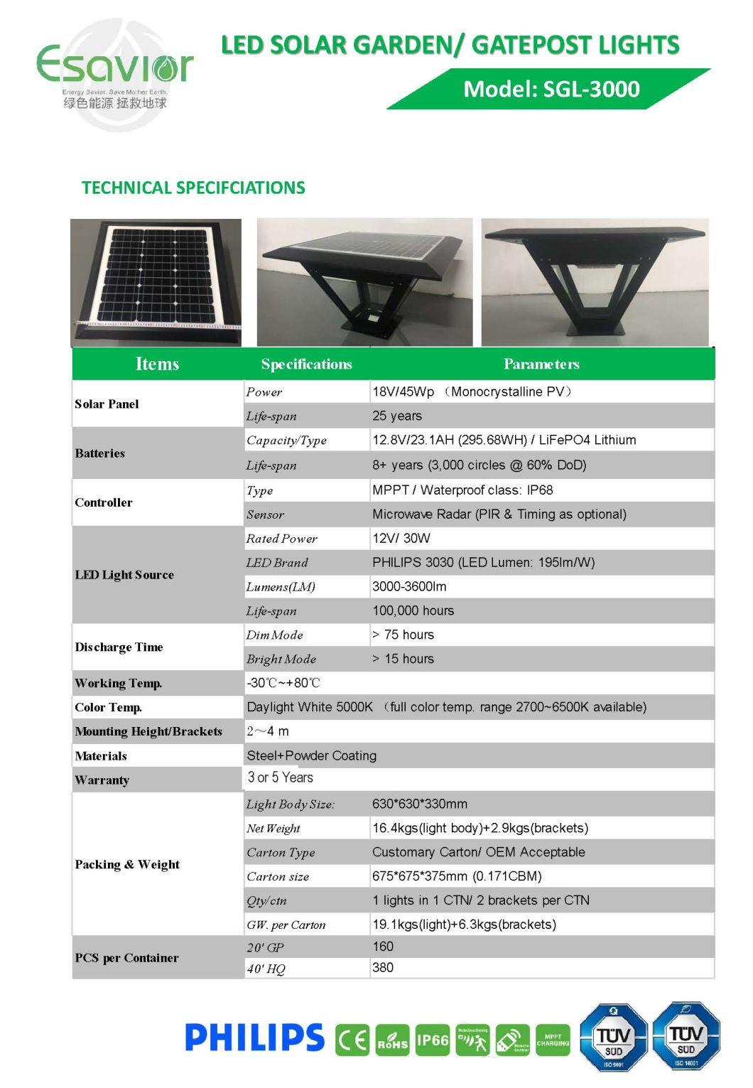 LED Solar Garden/ Gatepost Lights/ Solar Street/LED Solar Street/Integrated Solar Street/All in One Solar Street Light