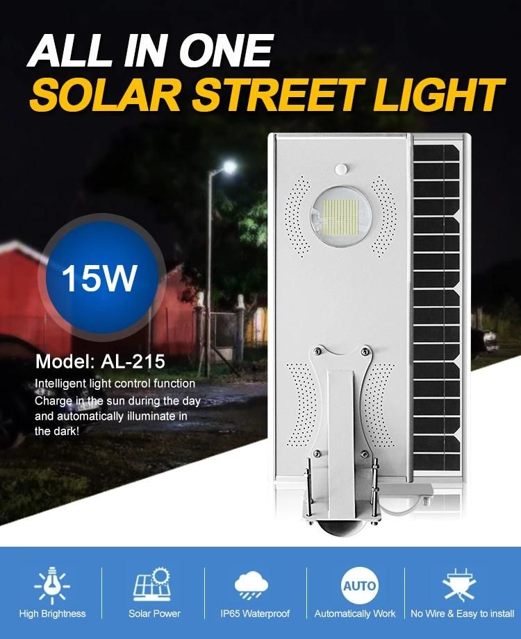 Aluminum Alloy Housing Hi-Power LED 15W Solar Powered Street Light