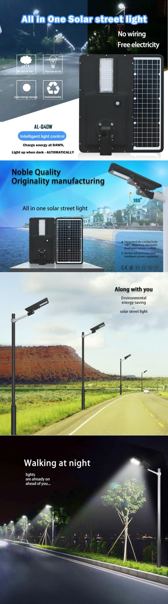 IP65 40W All in One Outdoor LED Solar Street Light