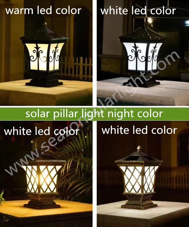 Smart Multi-Color LED Light Outdoor Solar Power Pillar Light with LED & Solar