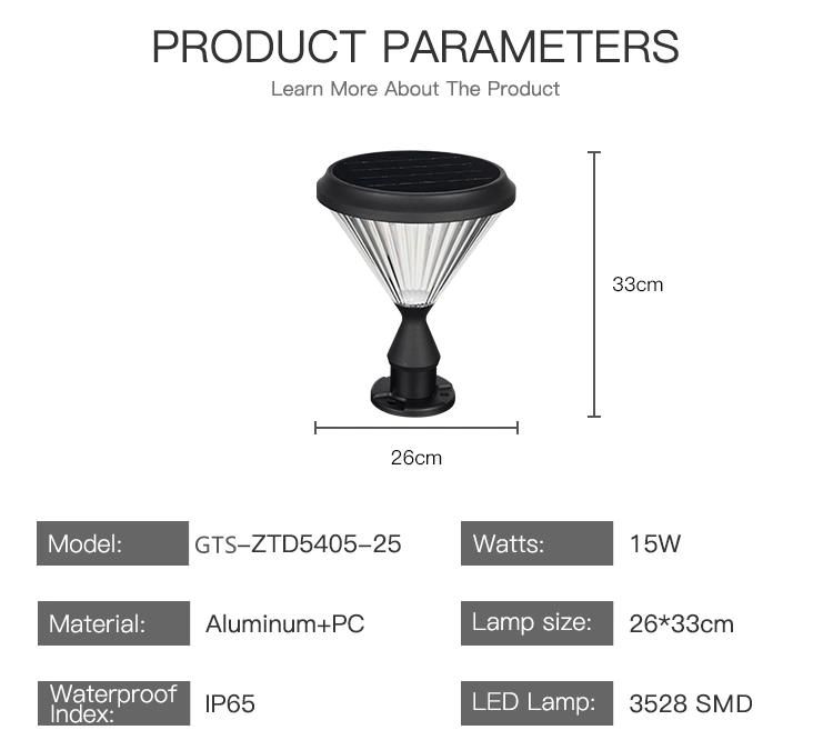 Diamond Style Solar Pillar Light Solar Gate LED Light Waterproof IP 65 Landscape Decoration LED