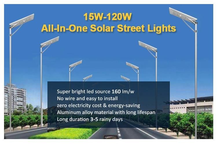 6500K-7000K Color Temperature Waterproof 120W 3030 LED Solar Street Light