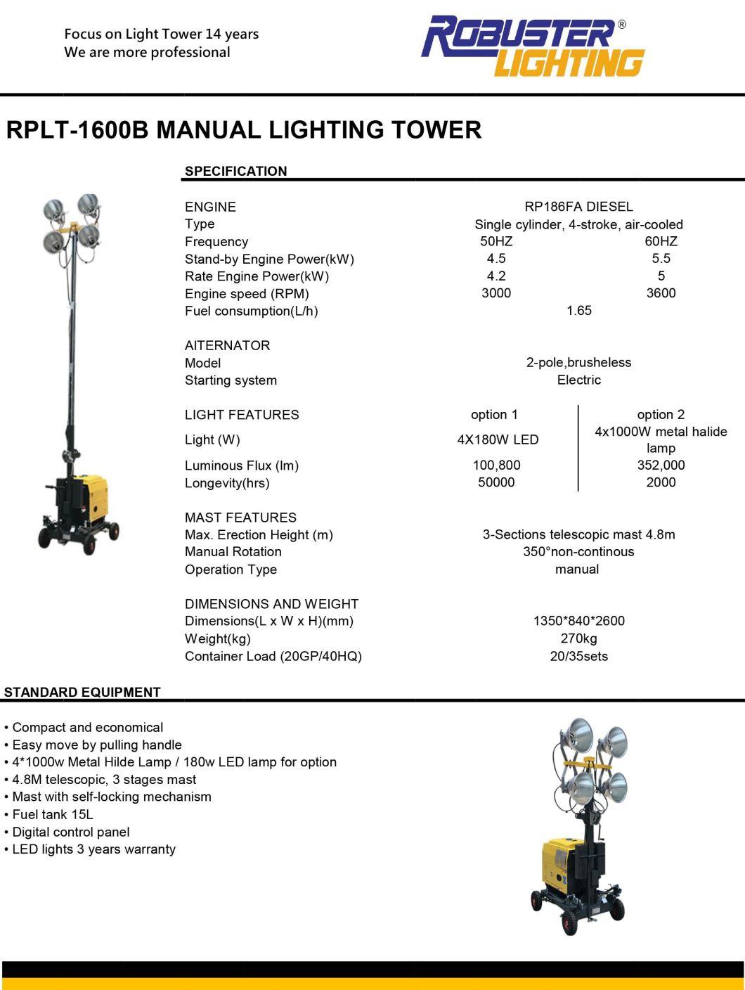 5kw Mobile lighting Tower Generator Portable Emergency Light Tower