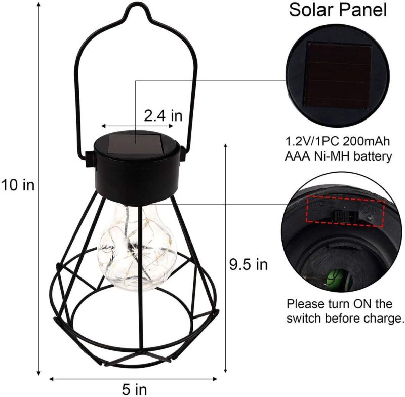 Magic 2 Pack Hanging Solar Lights, Outdoor Solar Powered Tabletop Lanterns with 15 LED Copper Lights bulb, Waterproof Solar Lantern with Handle for Yard, Lawn