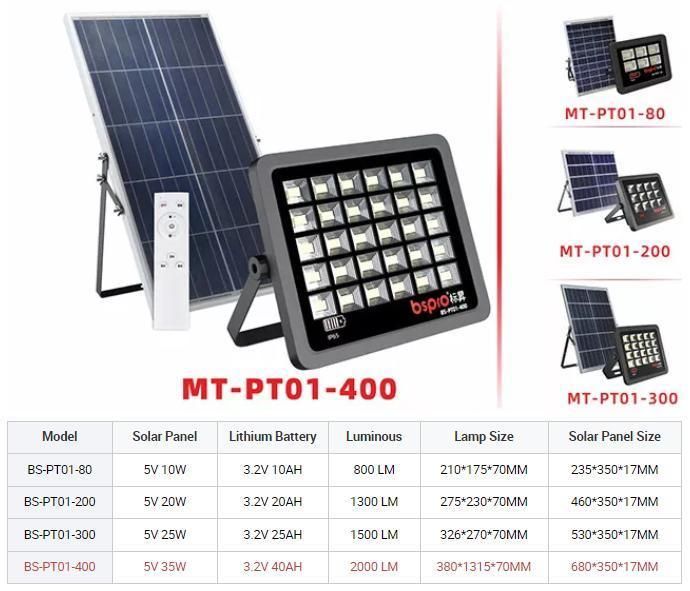 Bspro Outdoor Unique Design 80W 200W 300W 400W LED Solar Flood Light