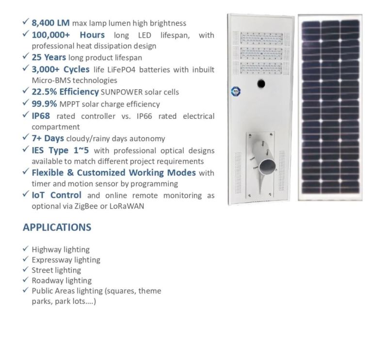 60W Solar Street Light with High Efficiency Solar Panel & High Lumen LED Light Source