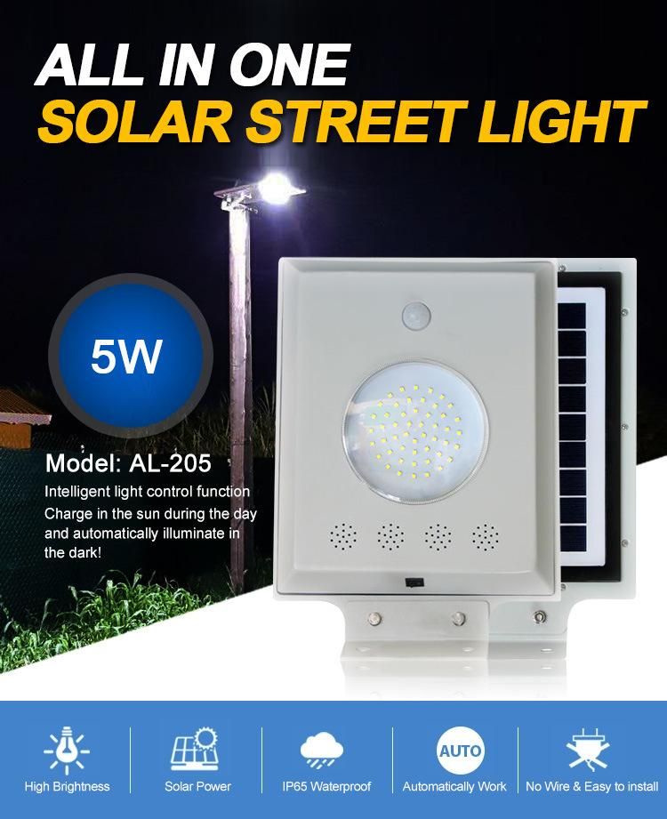 5000K-6500K CCT Home Outdoor Lighting 5W LED Solar Street Light