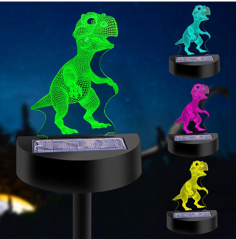 Waterproof Outdoor Garden Path Decoration Dinosaur 3D Acrylic LED Night Light Solar Lawn Lamp