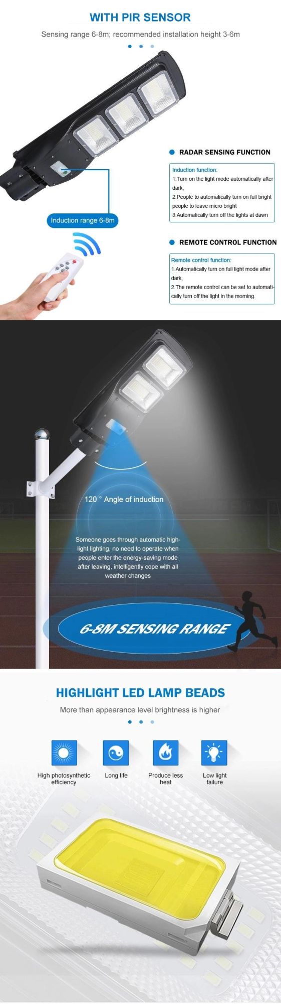 All in One Solar LED Street Light with Remote Control Sensor Control and Timing