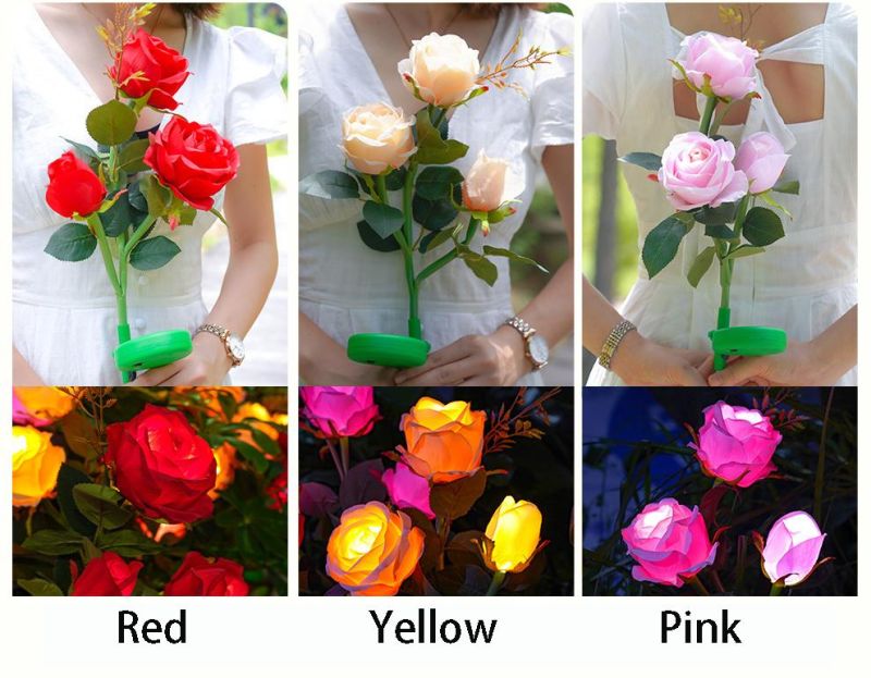 Hot Sales Multicolor Rose Sunflower Solar LED Flower Light for Outdoor Waterproof Garden Decorative