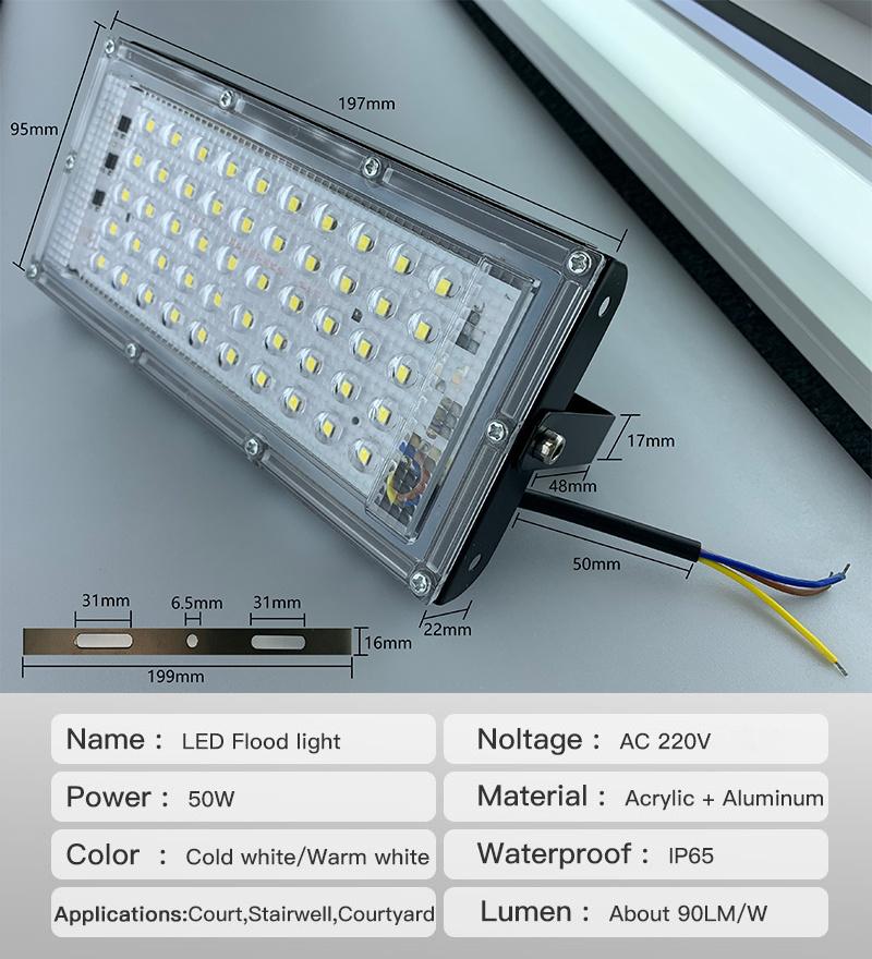 High Quality Outdoor 50W LED Flood Light Super Brighting Spotlight, AC220V 50Hz IP65 Outdoor Wall Lamp Flood Light, New Glass 1900lm Focus Light