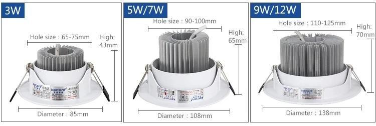 LED Ceiling Light 3W 5W 7W 9W 12W Downlight Home Hotel Showcase Embedded Spotlight