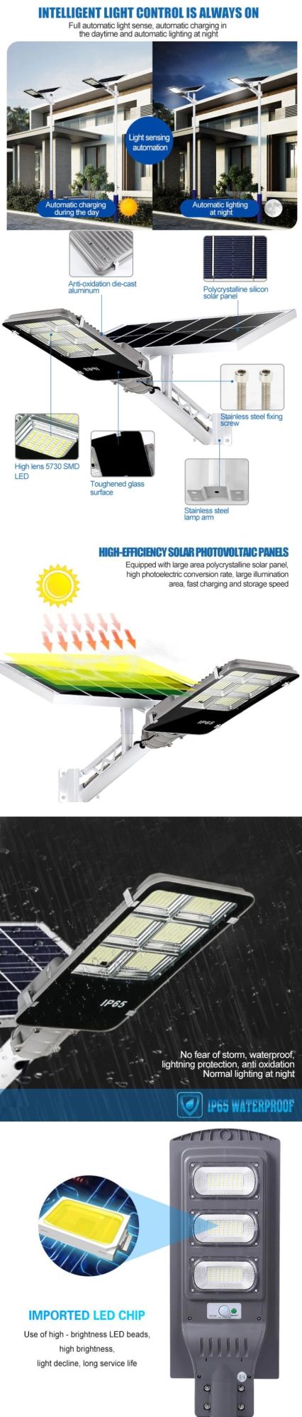 High Luminous Efficiency Solar Street Light Waterproof Integration Outdoor All in 1solar Street Light