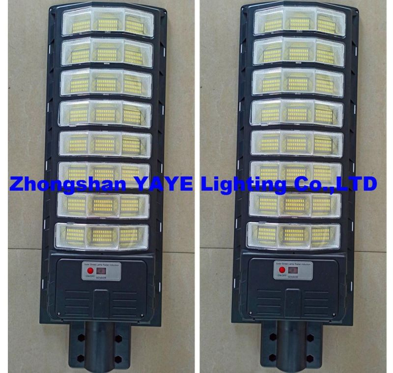 Yaye ISO9001 Manufacturer for 300W/400W/500W IP66 All in One Solar Powered LED Street Lights with Remote Controller/Radar Sensor/ 1000PCS Stock/3 Years Warranty