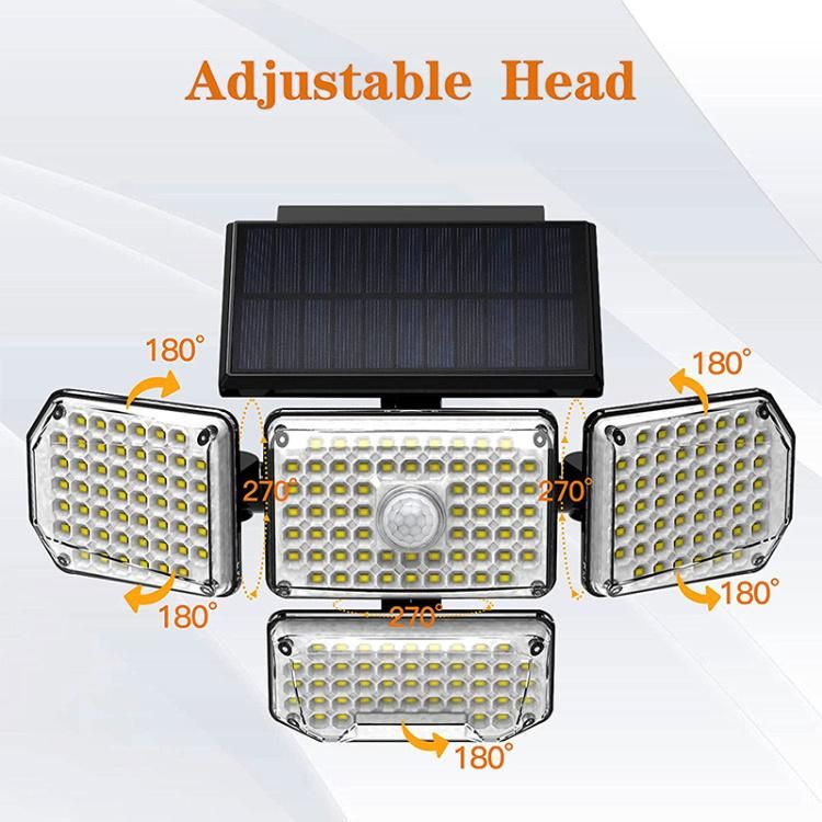 Outdoor 4 Adjustable Head Security LED Waterproof Motion Sensor Super Bright Solar Wall Garden Lights for Yard Garage