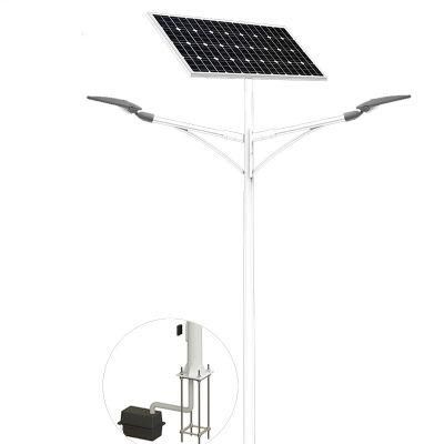 Energy Saving IP65 IP66 Double Arms 8m 50W LED Solar Street Light Split Solar Lamp 3 Years Warranty