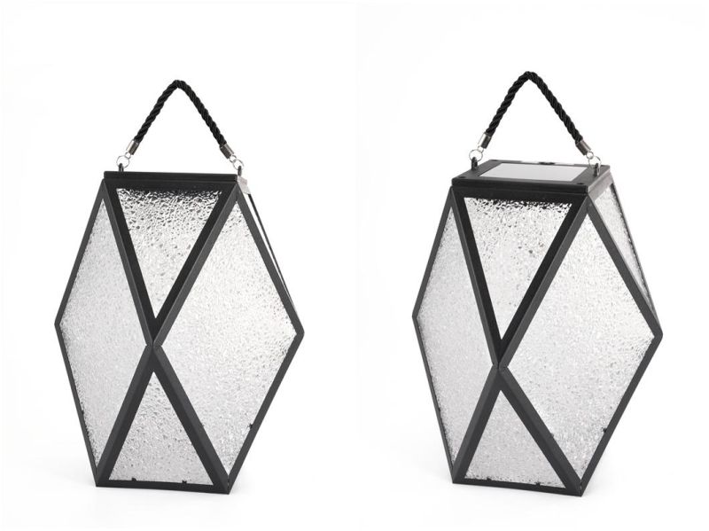 Modern Polyhedron Solar Lantern Garden Stake Light with Shepherd Hook